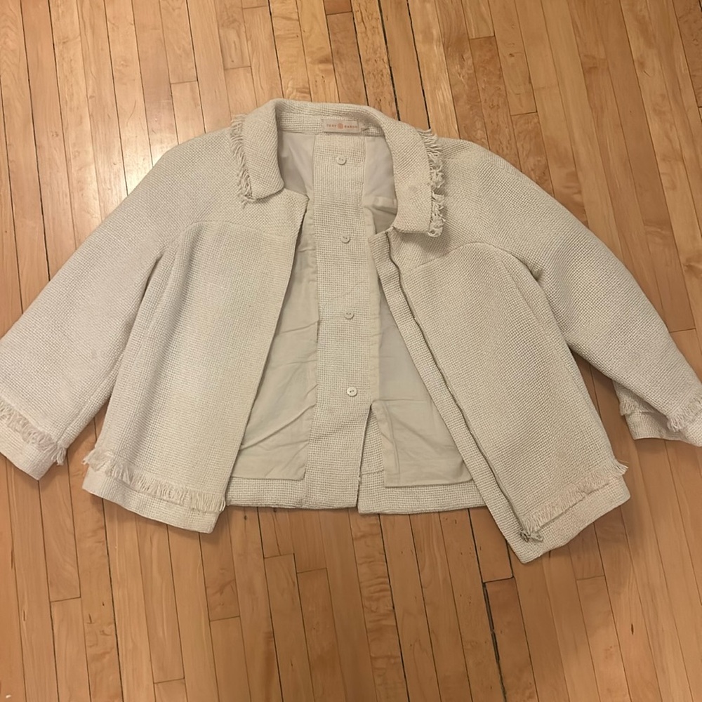 Tory Burch collared fringed zip up jacket